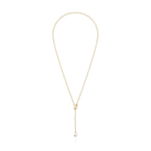Hold Oval short gold Necklace with cultured pearl