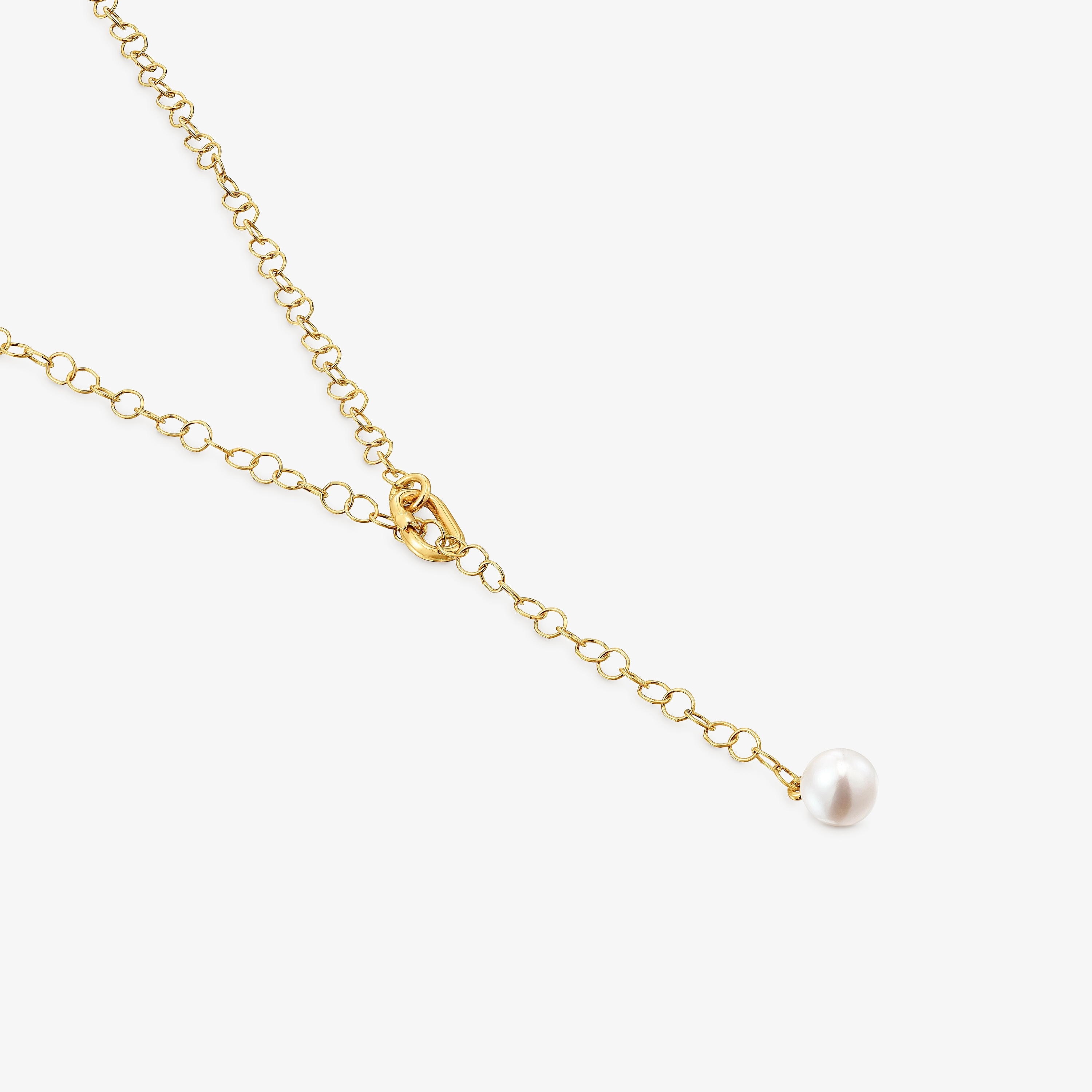 Hold Oval short 18K solid gold Necklace with cultured pearl