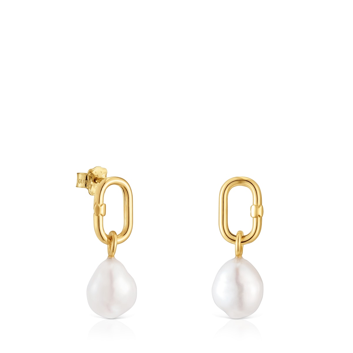 Hold Oval short gold Earrings with cultured pearls