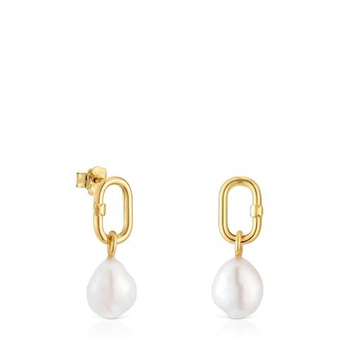 Hold Oval short gold Earrings with cultured pearls