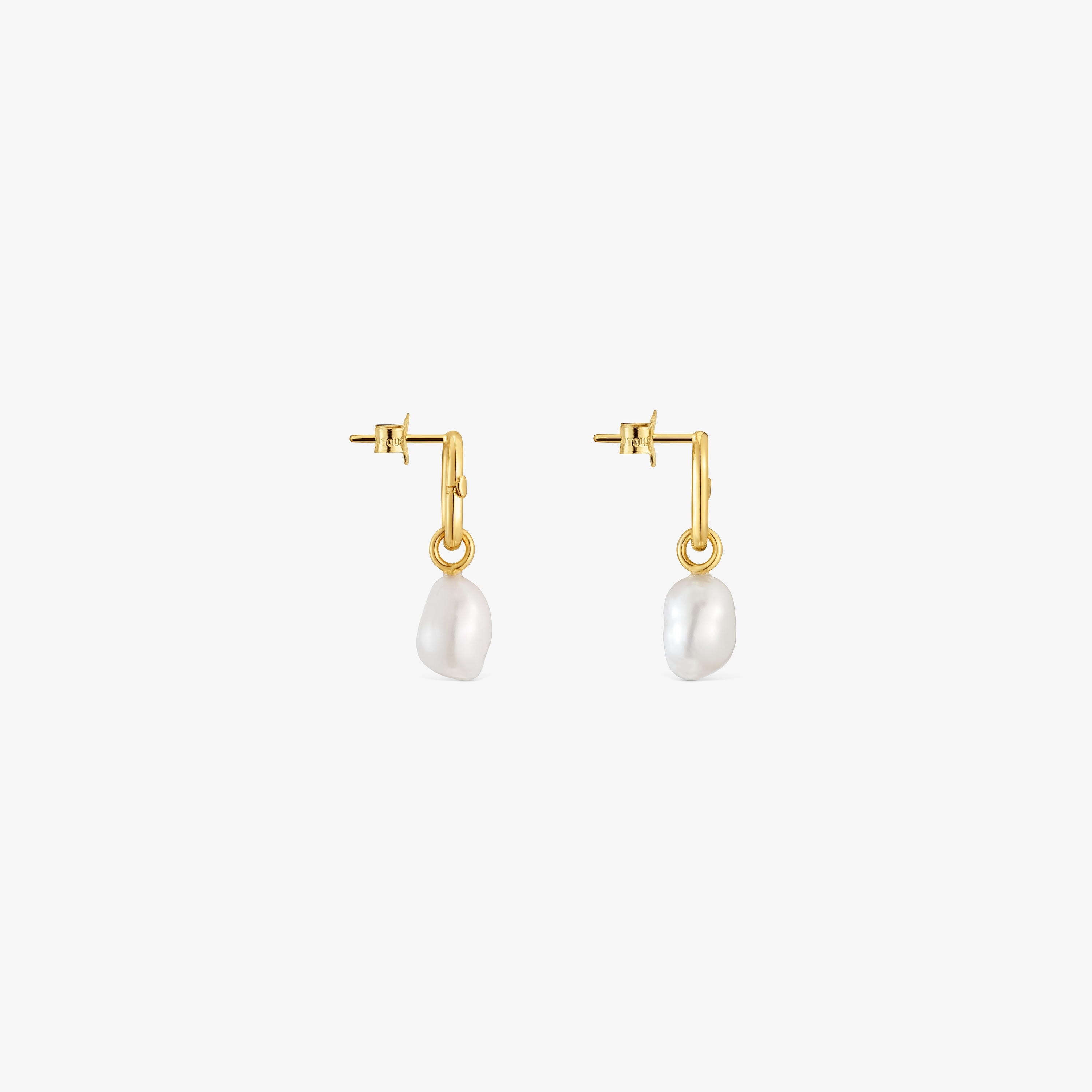 Hold Oval short 18K solid gold Earrings with cultured pearls