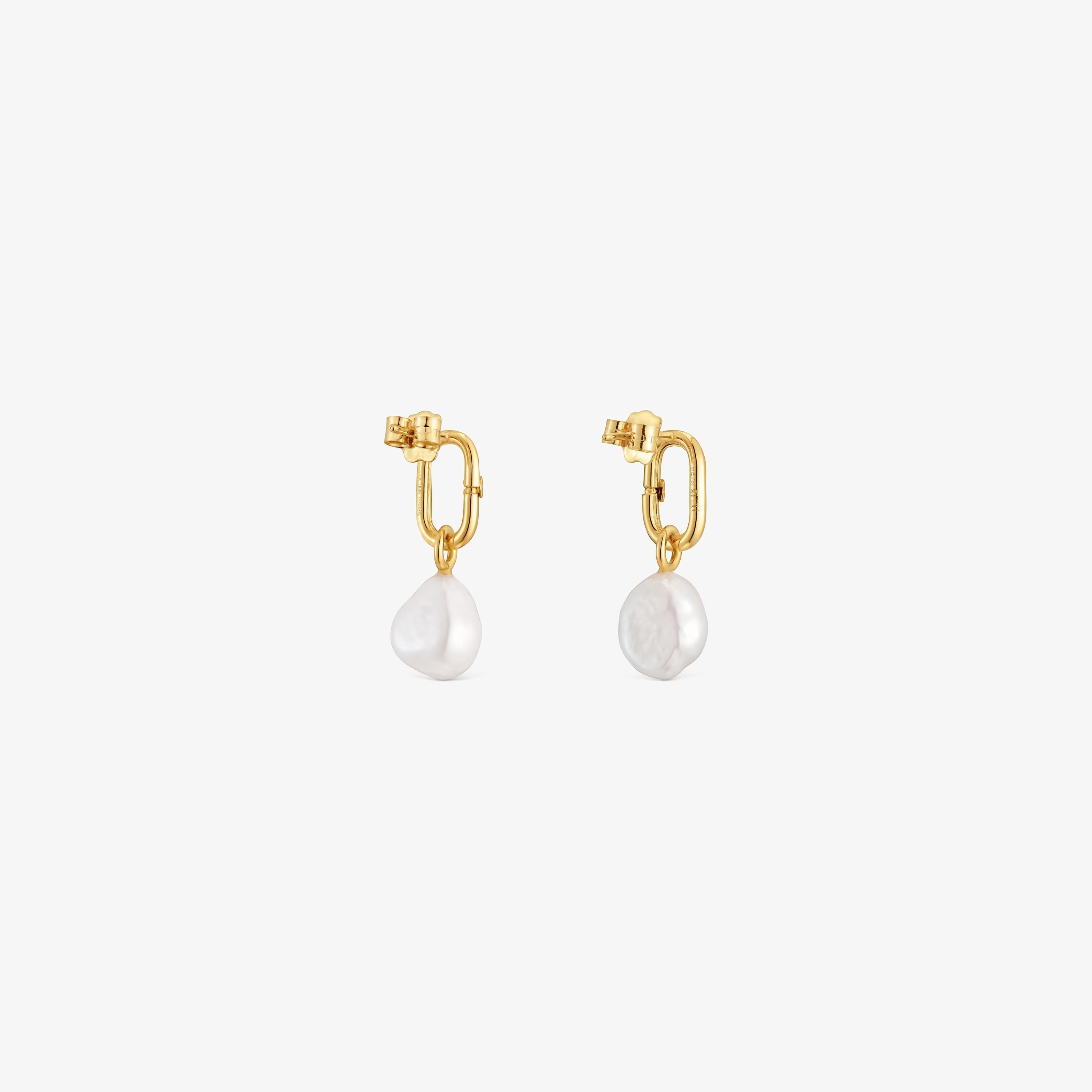 Hold Oval short 18K solid gold Earrings with cultured pearls