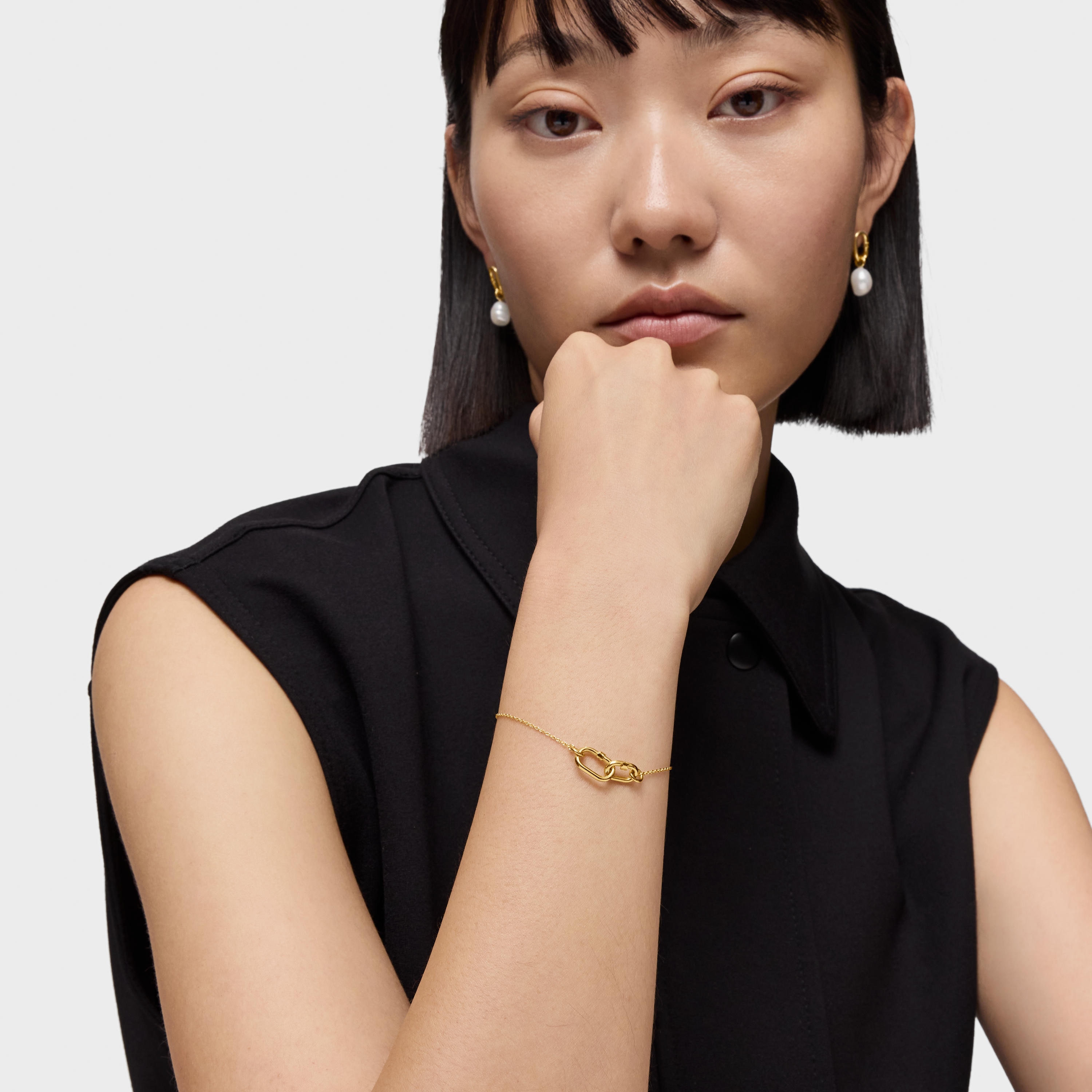 Hold Oval 18K solid gold double chain Bracelet