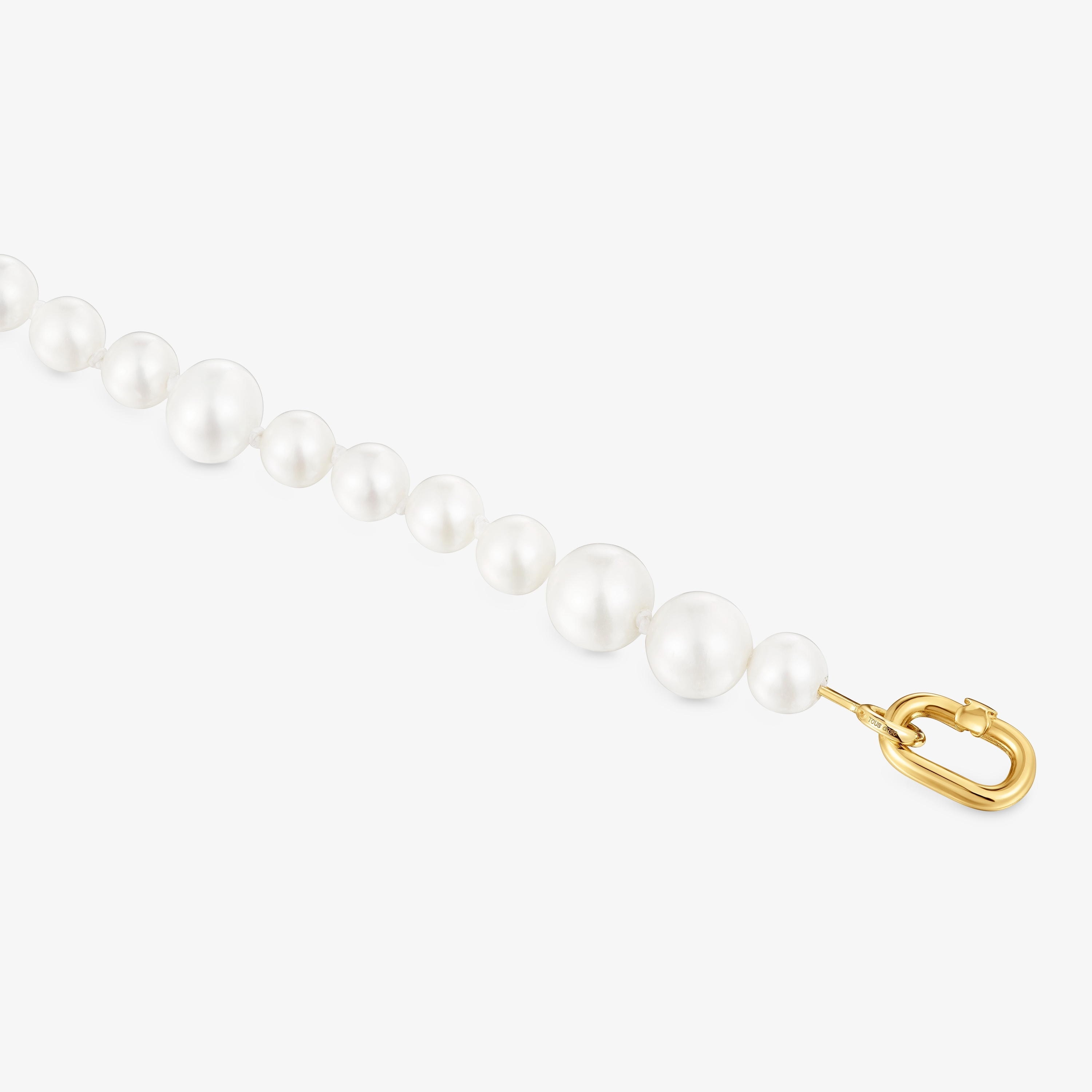Hold Oval 18K solid gold Bracelet with cultured pearls