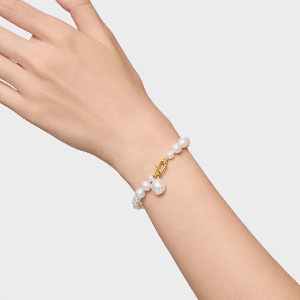 Pulsera de oro y perlas cultivadas Hold Oval