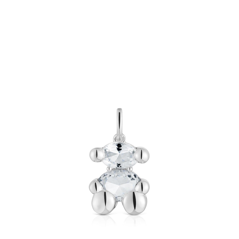 Small silver and rock crystal quartz bear motif Pendant Color Bear
