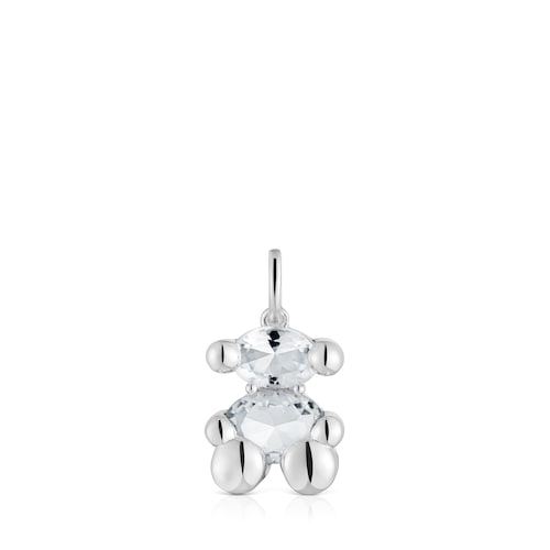 Small silver and rock crystal quartz bear motif Pendant Color Bear