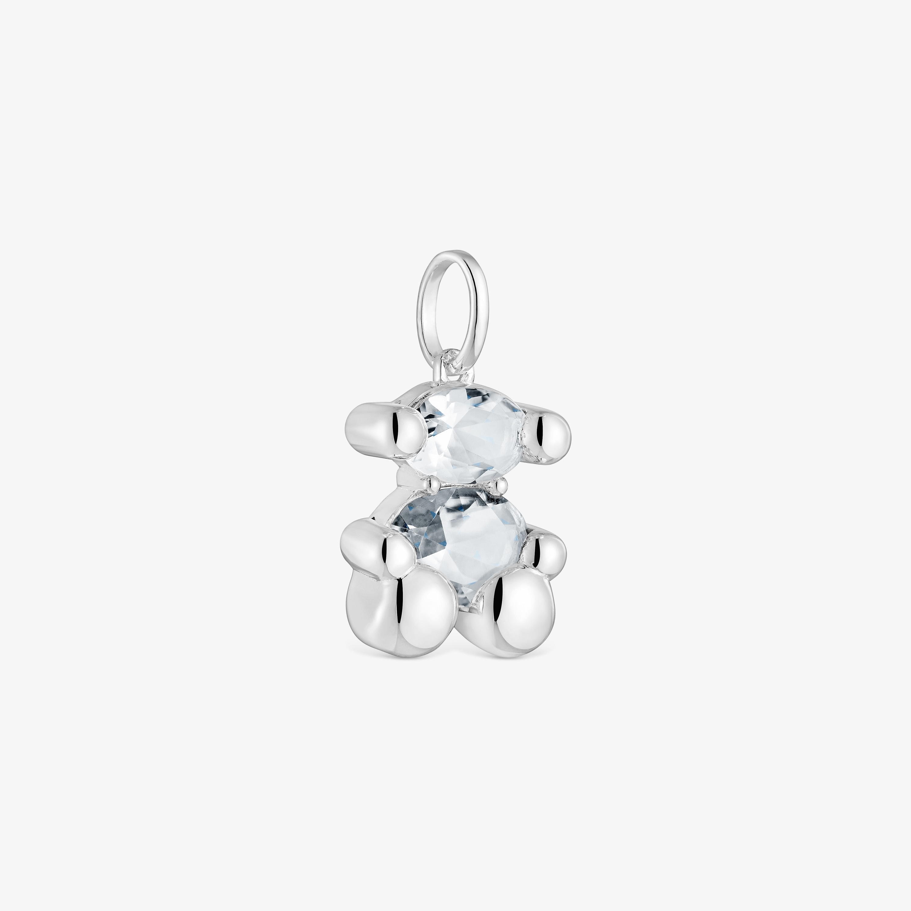 Small silver and rock crystal quartz bear motif Pendant Color Bear