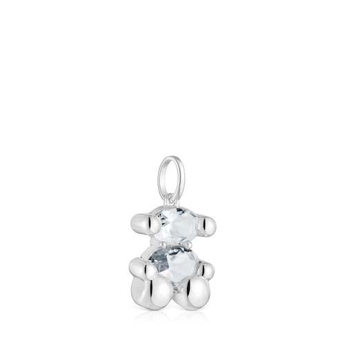Small silver and rock crystal quartz bear motif Pendant Color Bear