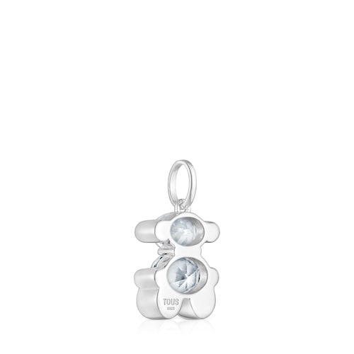 Small silver and rock crystal quartz bear motif Pendant Color Bear
