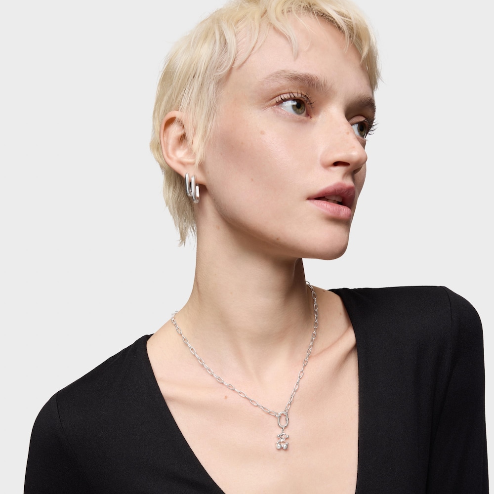 Colgante peque&ntilde;o motivo oso de plata y cuarzo cristal de roca Color Bear