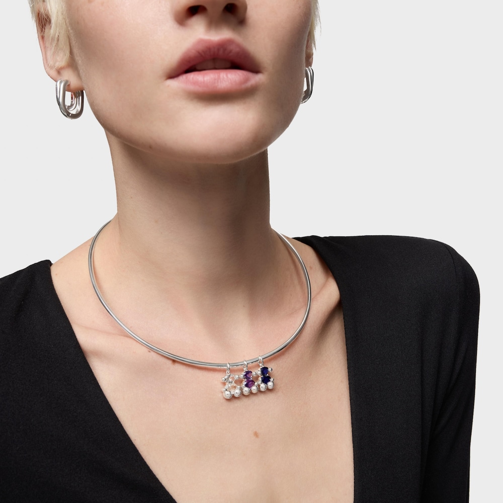 Colgante peque&ntilde;o motivo oso de plata y cuarzo cristal de roca Color Bear