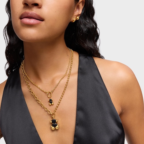 Small 18kt gold plating over silver with onyx bear motif Pendant Color Bear