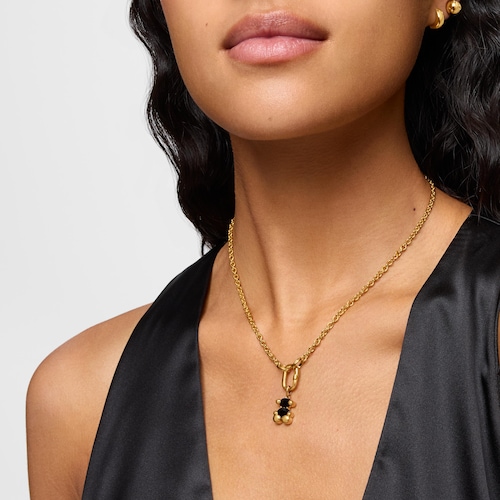 Small 18kt gold plating over silver with onyx bear motif Pendant Color Bear