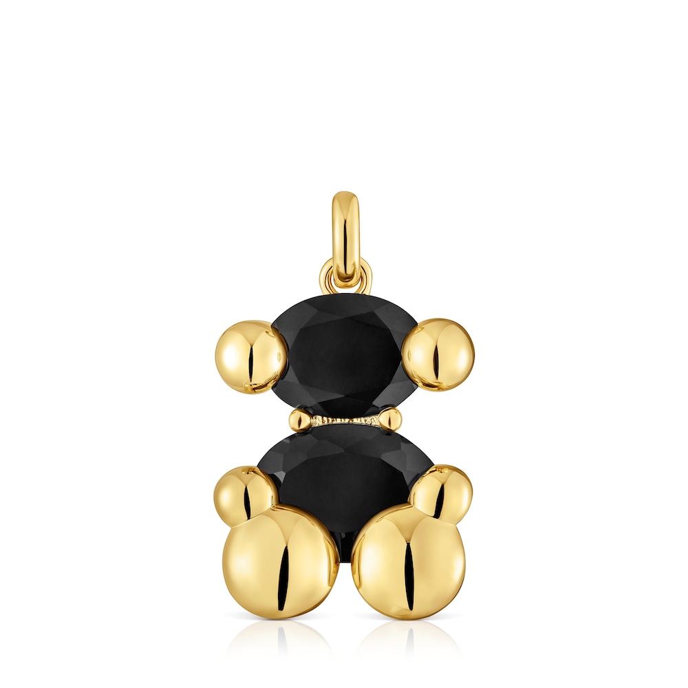 Colgante mediano motivo oso con baño de oro 18 kt sobre plata y ónix Color Bear image number 0