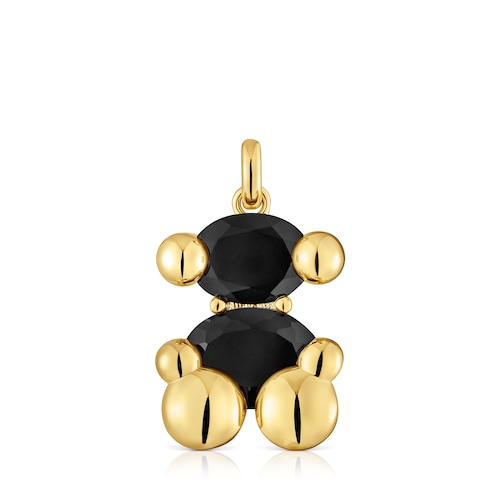 Medium 18kt gold plating over silver with onyx bear motif Pendant Color Bear