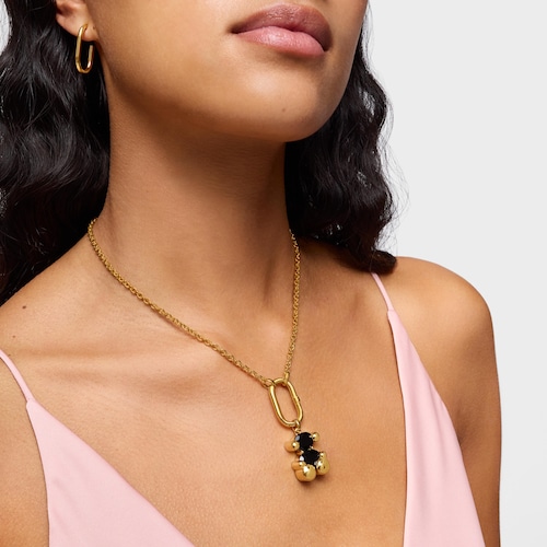 Medium 18kt gold plating over silver with onyx bear motif Pendant Color Bear