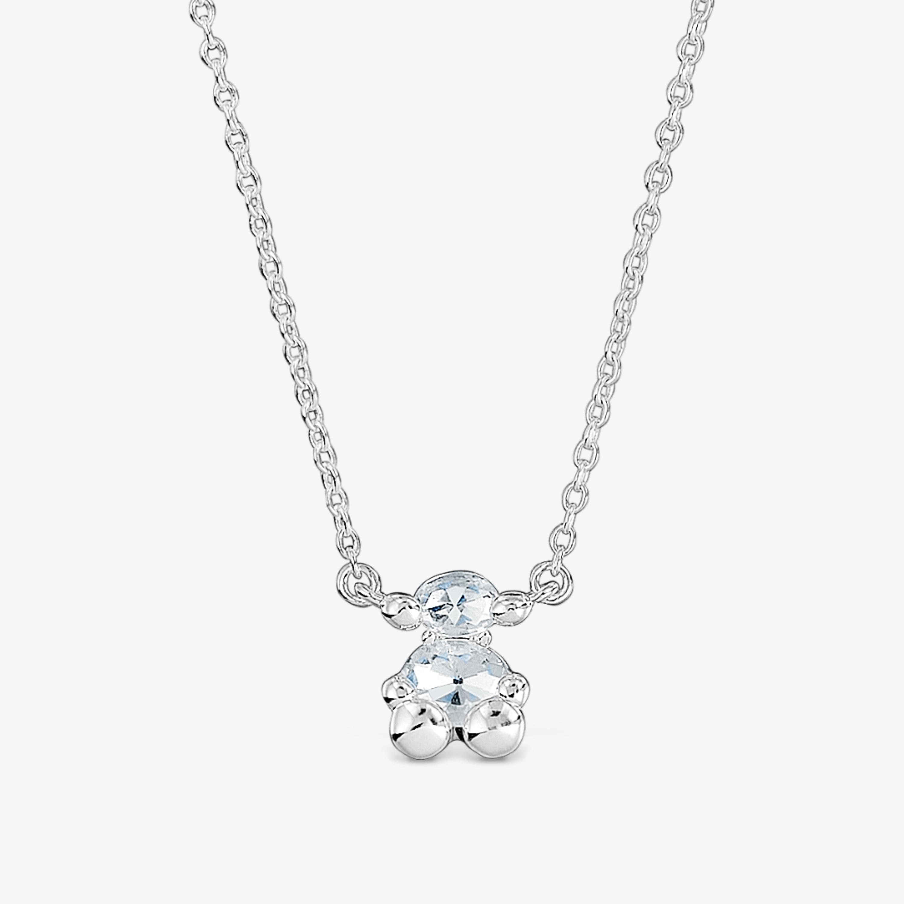 Short silver and rock crystal quartz bear motif Necklace Color Bear