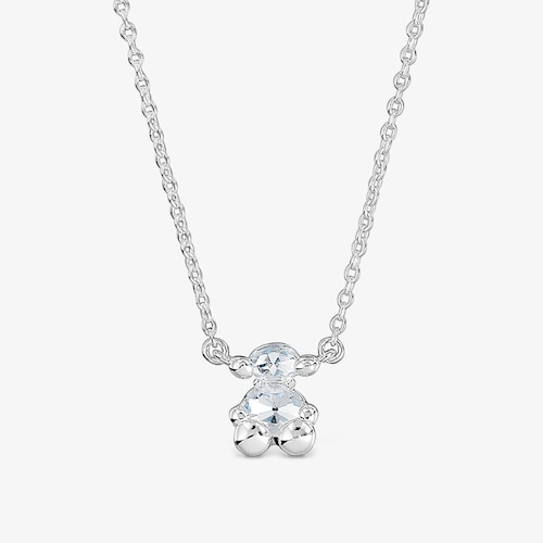 Colar curto motivo urso em prata e quartzo cristal de rocha Color Bear