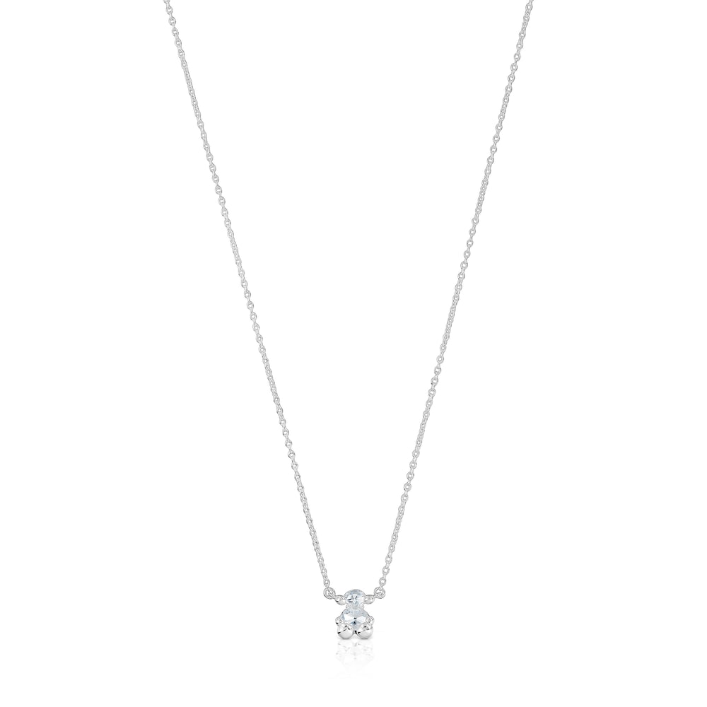Short silver and rock crystal quartz bear motif Necklace Color Bear