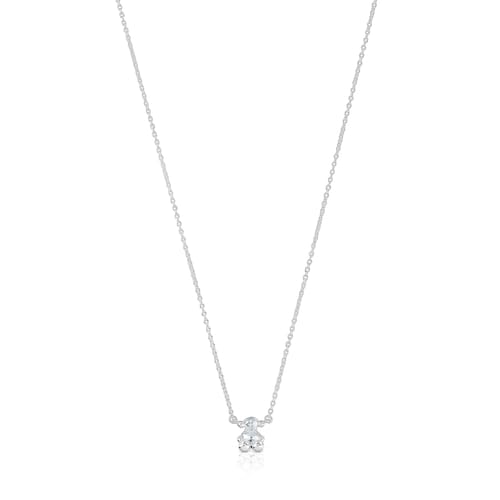 Short silver and rock crystal quartz bear motif Necklace Color Bear