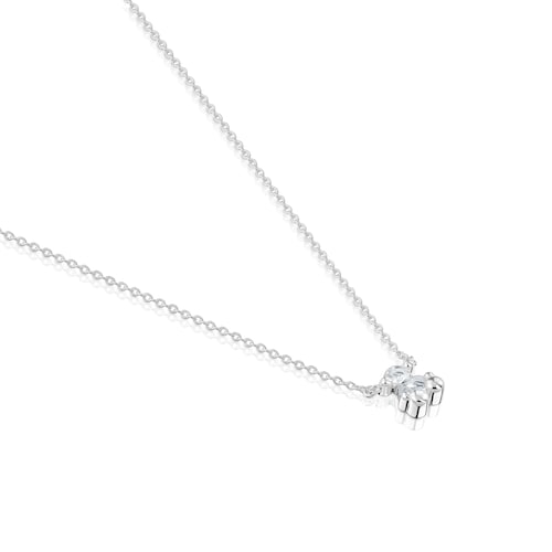 Short silver and rock crystal quartz bear motif Necklace Color Bear