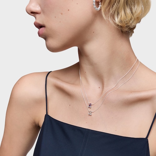 Short silver and rock crystal quartz bear motif Necklace Color Bear