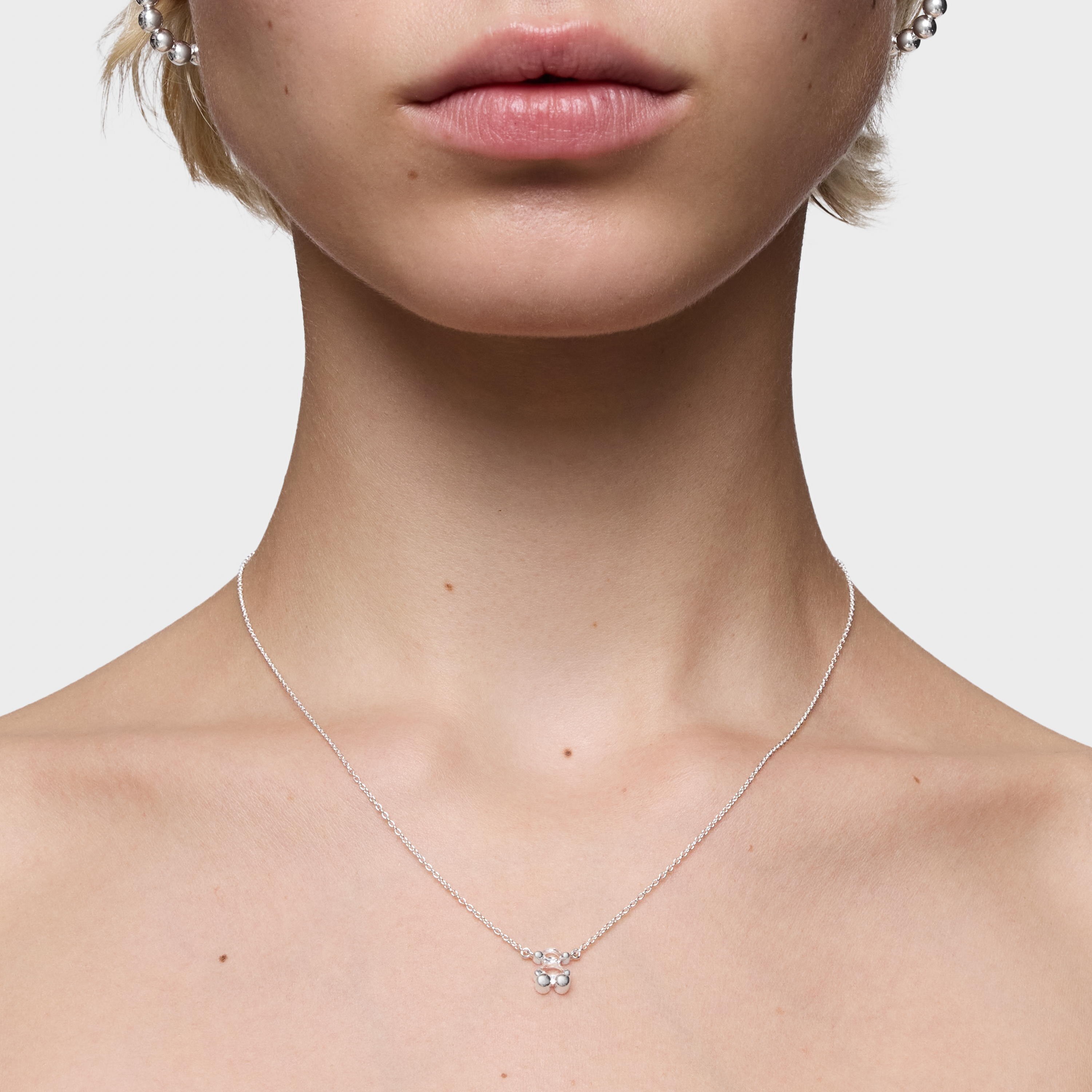 Short silver and rock crystal quartz bear motif Necklace Color