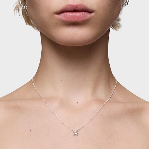 Short silver and rock crystal quartz bear motif Necklace Color Bear