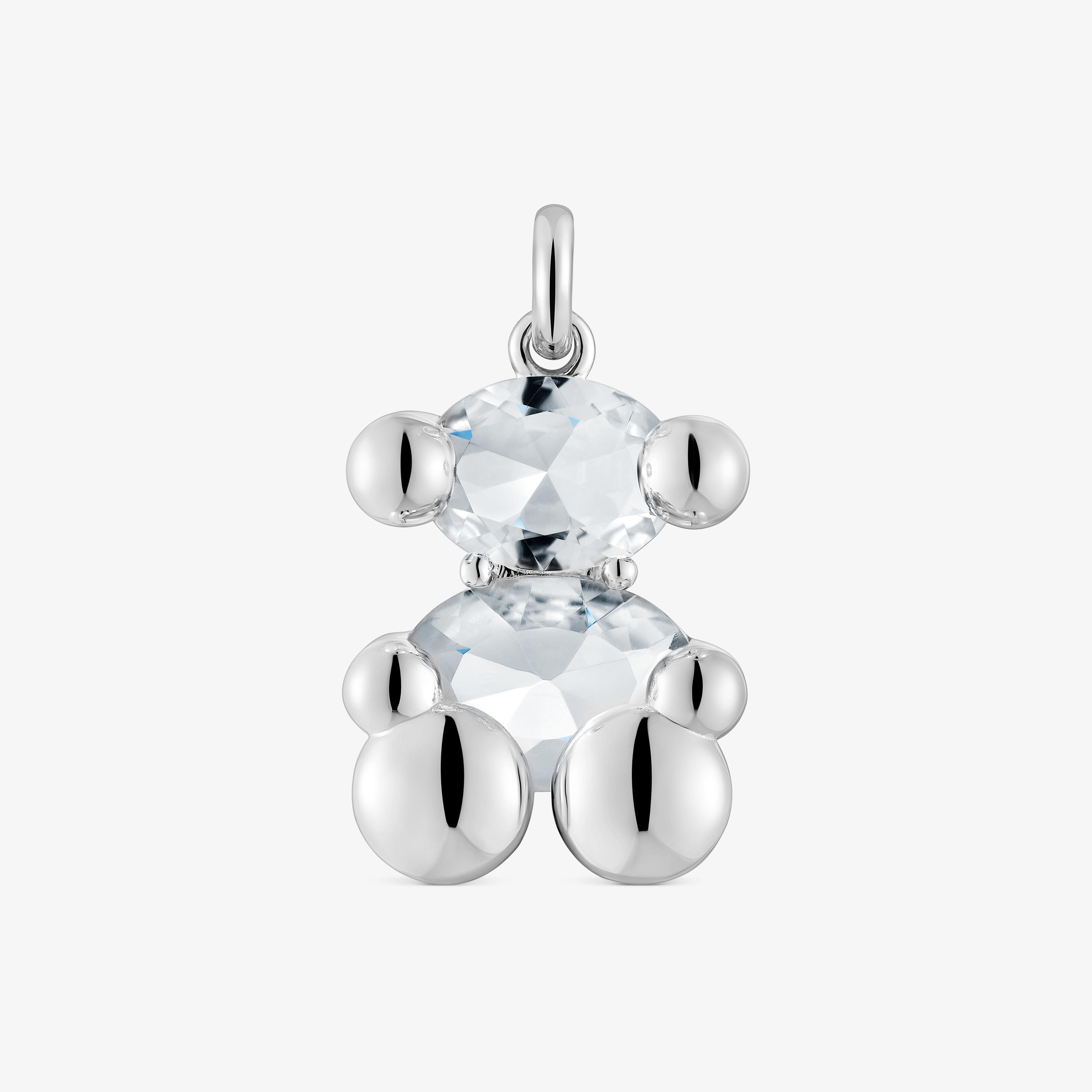 Medium silver and rock crystal quartz bear motif Pendant Color Bear