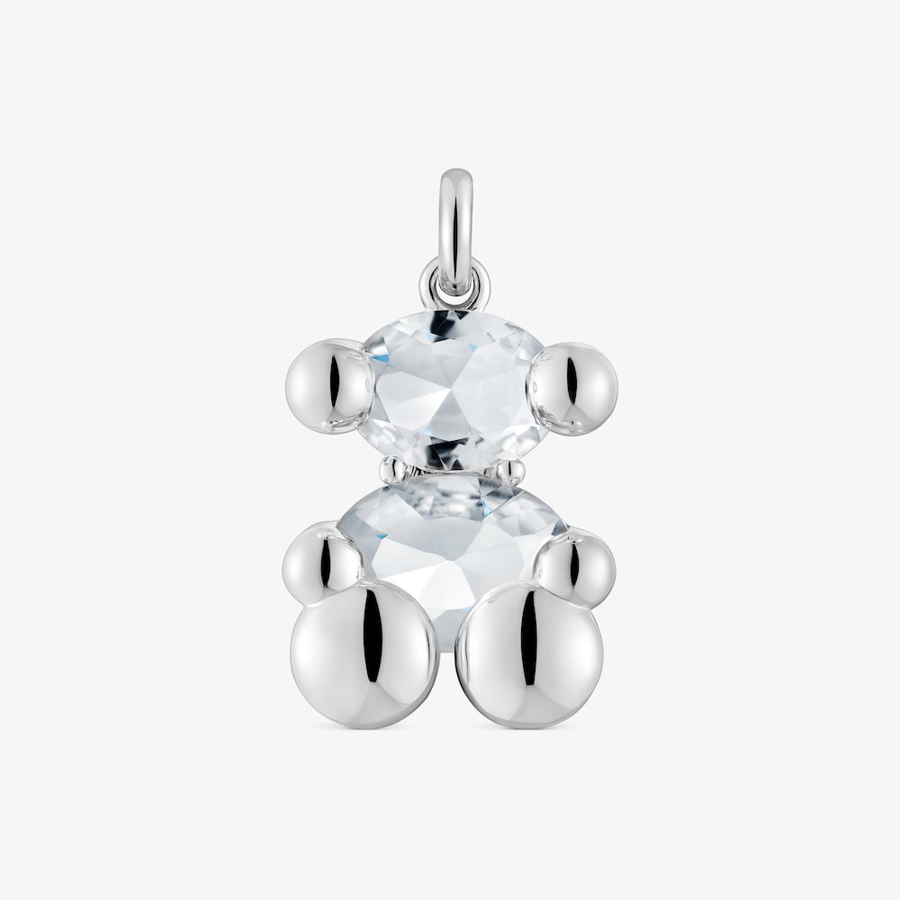 Colgante mediano motivo oso de plata y cuarzo cristal de roca Color Bear