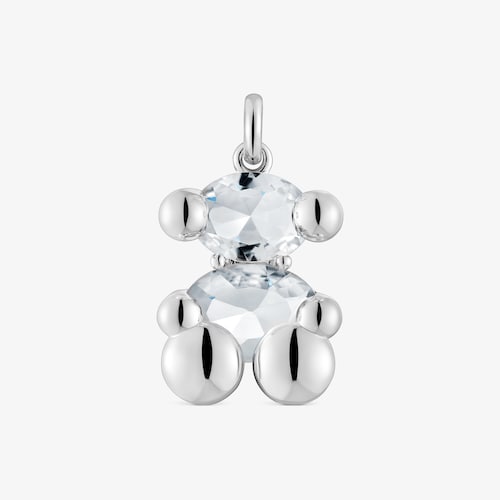 Pingente m&eacute;dio motivo urso em prata e quartzo cristal de rocha Color Bear