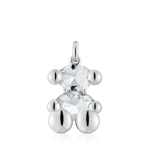 Medium silver and rock crystal quartz bear motif Pendant Color Bear