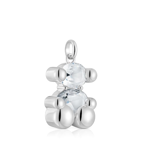 Medium silver and rock crystal quartz bear motif Pendant Color Bear