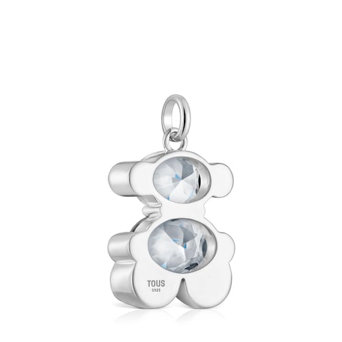 Medium silver and rock crystal quartz bear motif Pendant Color Bear
