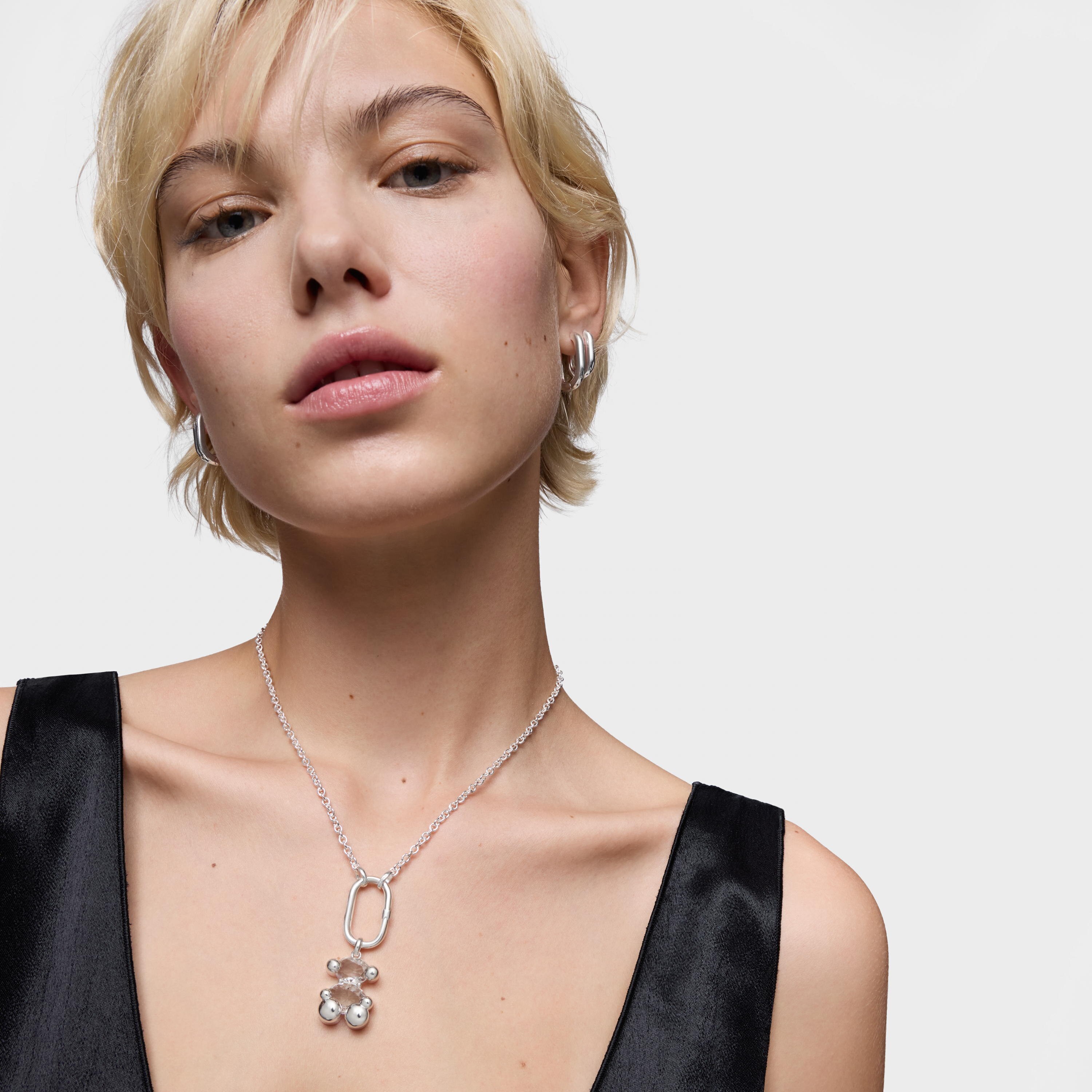 Medium silver and rock crystal quartz bear motif Pendant Color Bear