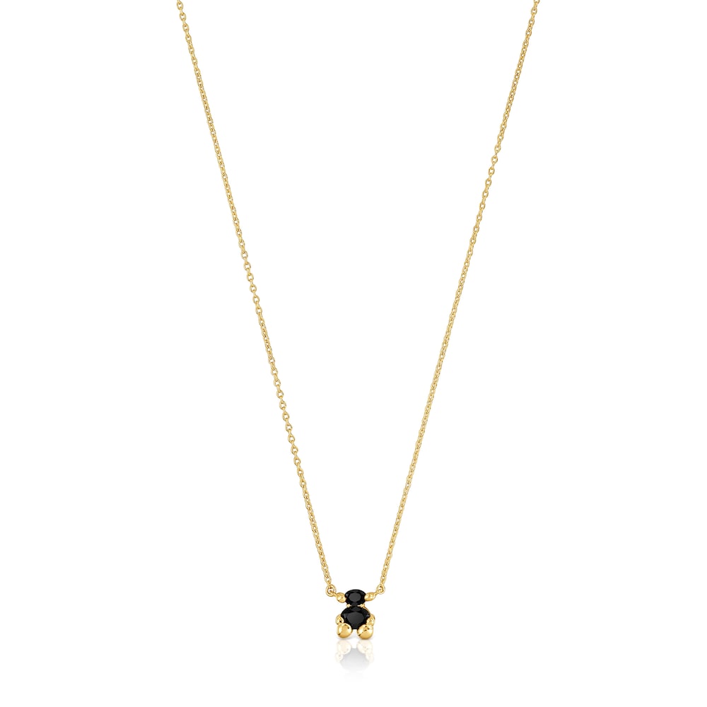 Short 18kt gold plating over silver with onyx bear motif Necklace Color Bear