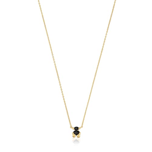 Short 18kt gold plating over silver with onyx bear motif Necklace Color Bear