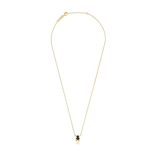 Short 18kt gold plating over silver with onyx bear motif Necklace Color Bear