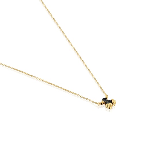 Short 18kt gold plating over silver with onyx bear motif Necklace Color Bear