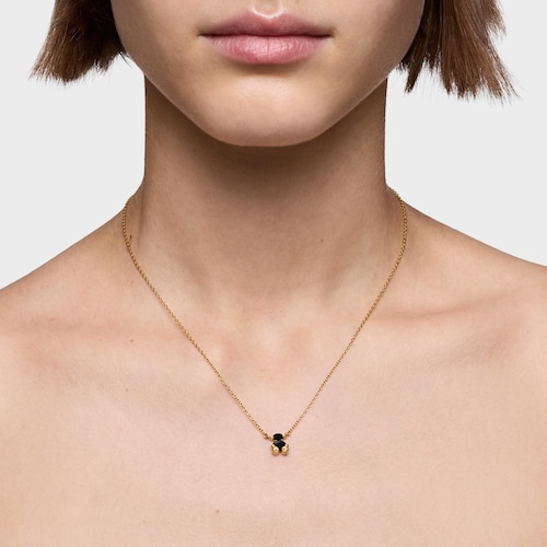 Short 18kt gold plating over silver with onyx bear motif Necklace Color Bear