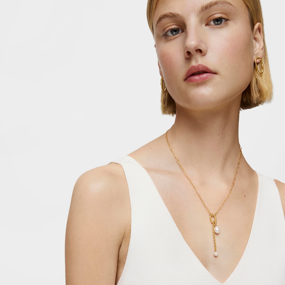 Collar corto con ba&ntilde;o de oro 18 kt sobre plata Hold Oval