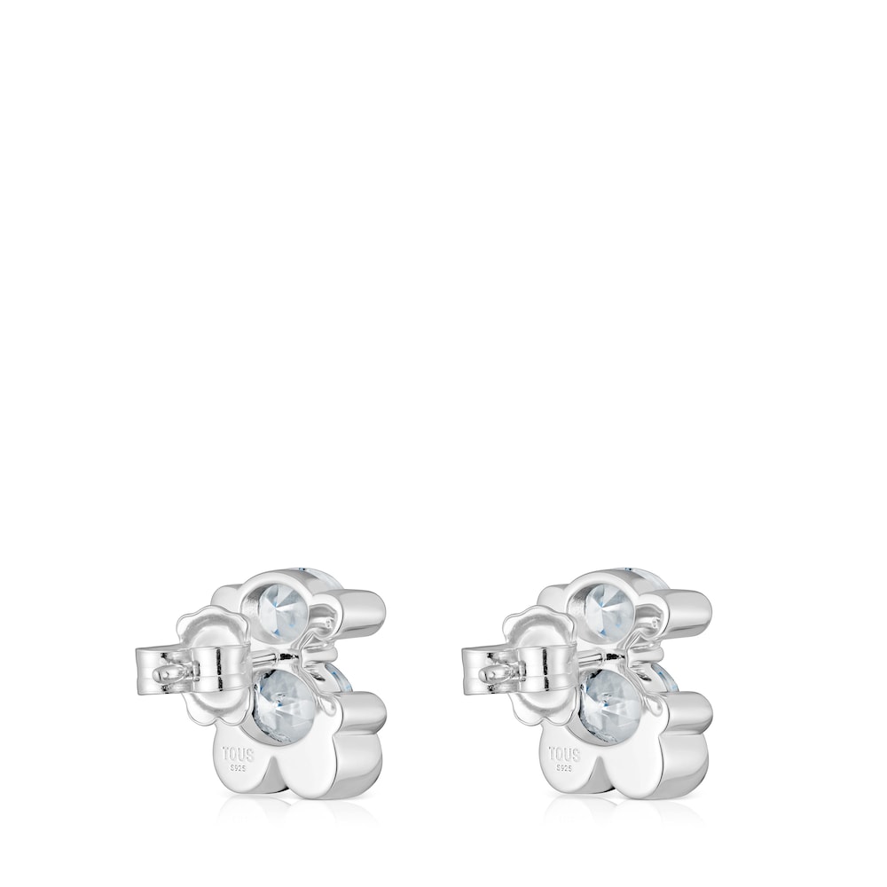 Pendientes motivo oso de plata y cuarzo cristal de roca 14 mm Color Bear image number 2