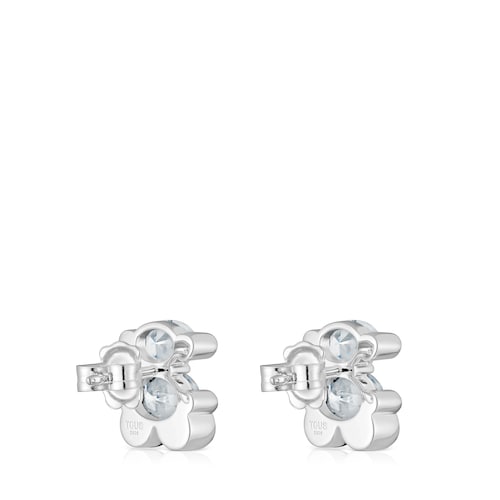 Pendientes motivo oso de plata y cuarzo cristal de roca 14 mm Color Bear