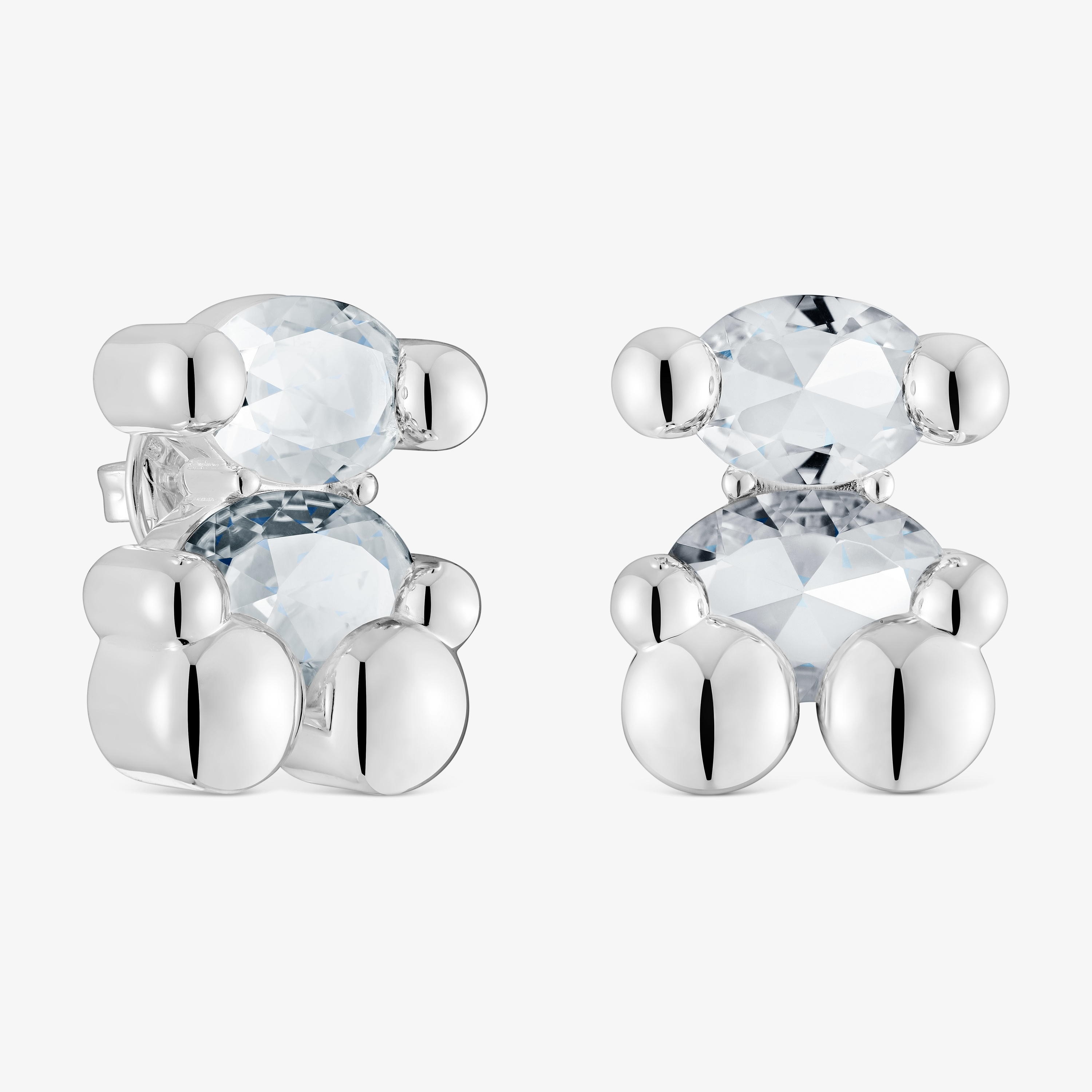 mm silver and rock crystal quartz bear motif Earrings Color Bear