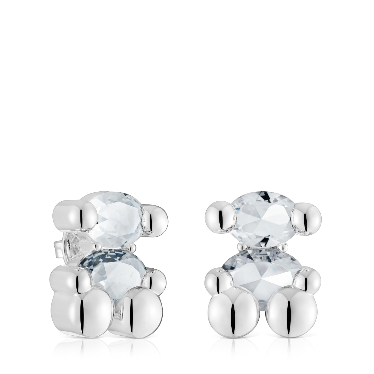 23 mm silver and rock crystal quartz bear motif Earrings Color Bear