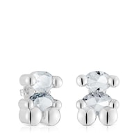 Pendientes motivo oso de plata y cuarzo cristal de roca 23 mm Color Bear
