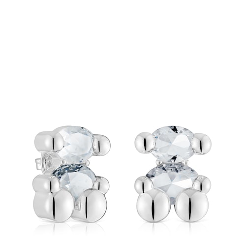 23 mm silver and rock crystal quartz bear motif Earrings Color Bear
