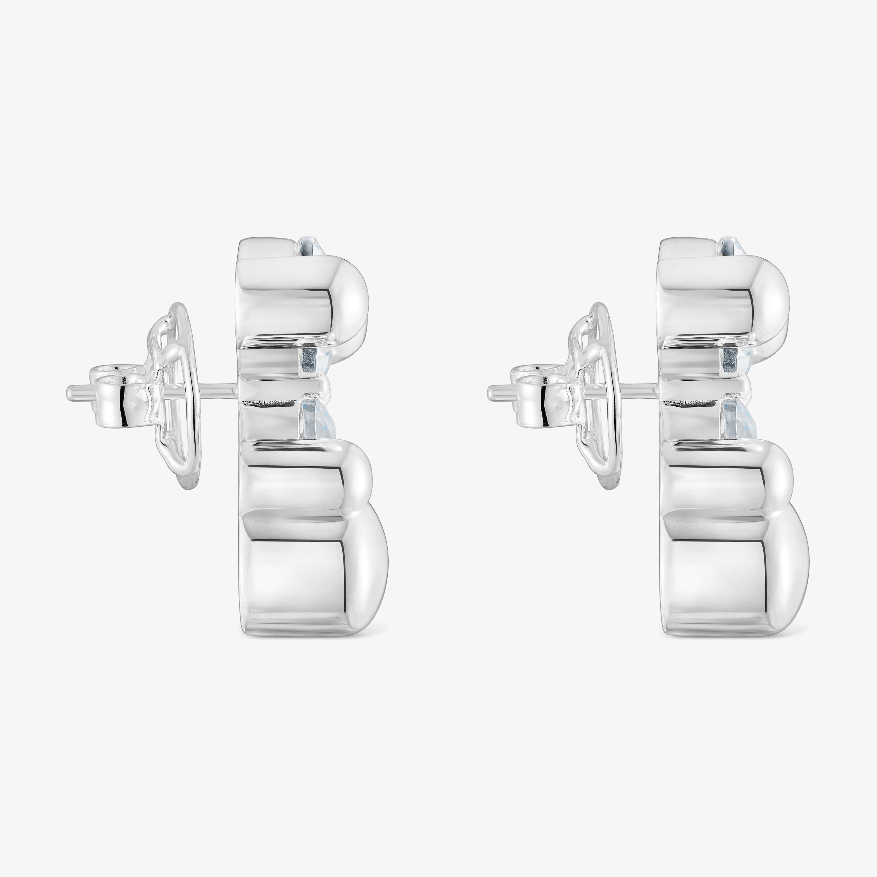 mm silver and rock crystal quartz bear motif Earrings Color Bear