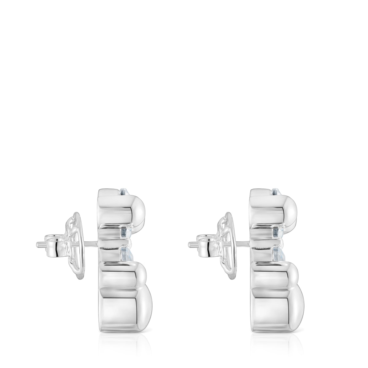 23 mm silver and rock crystal quartz bear motif Earrings Color Bear